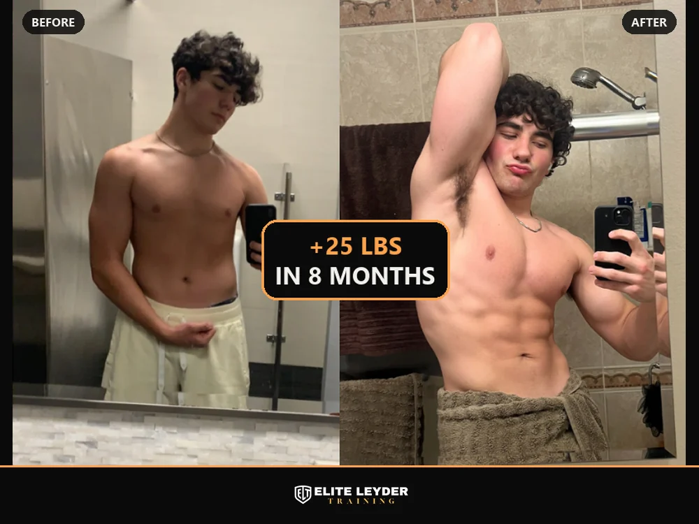 Jake, before and after: up 25 lbs in 8 months